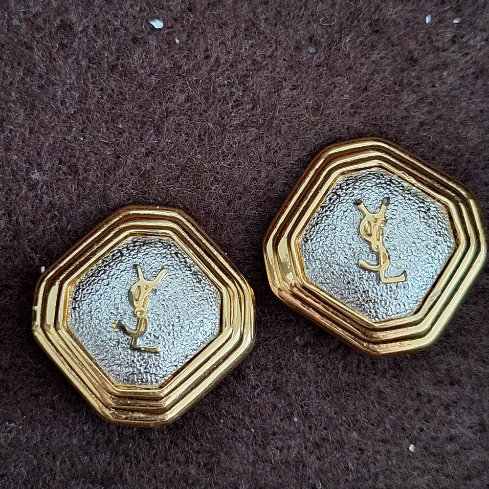 YSL Gold and Silver Hexagonal Earrings